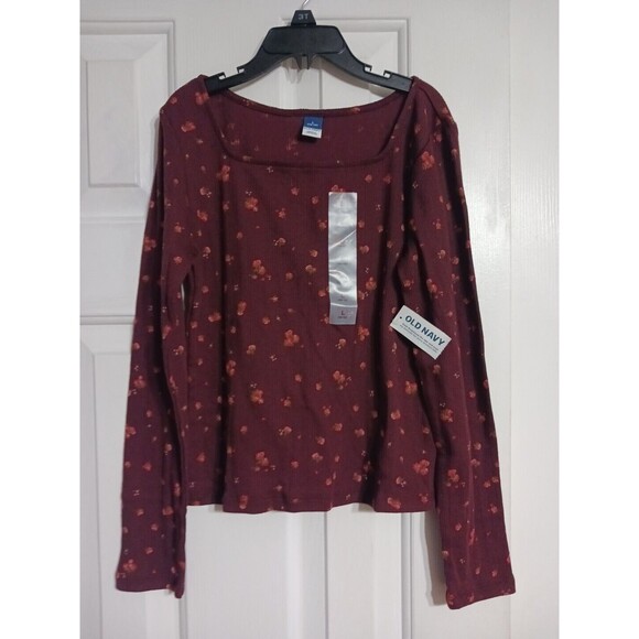 NWT Girls Old Navy Long Sleeve Pointelle Knit Top Size L 10-12 Burg Floral K2 - Picture 1 of 4